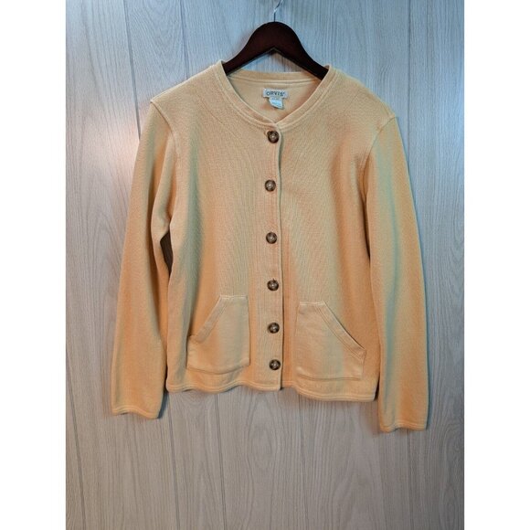Orvis Cardigan Womens Small Yellow Cotton Sweater Classic Button Pockets USA - Picture 1 of 6